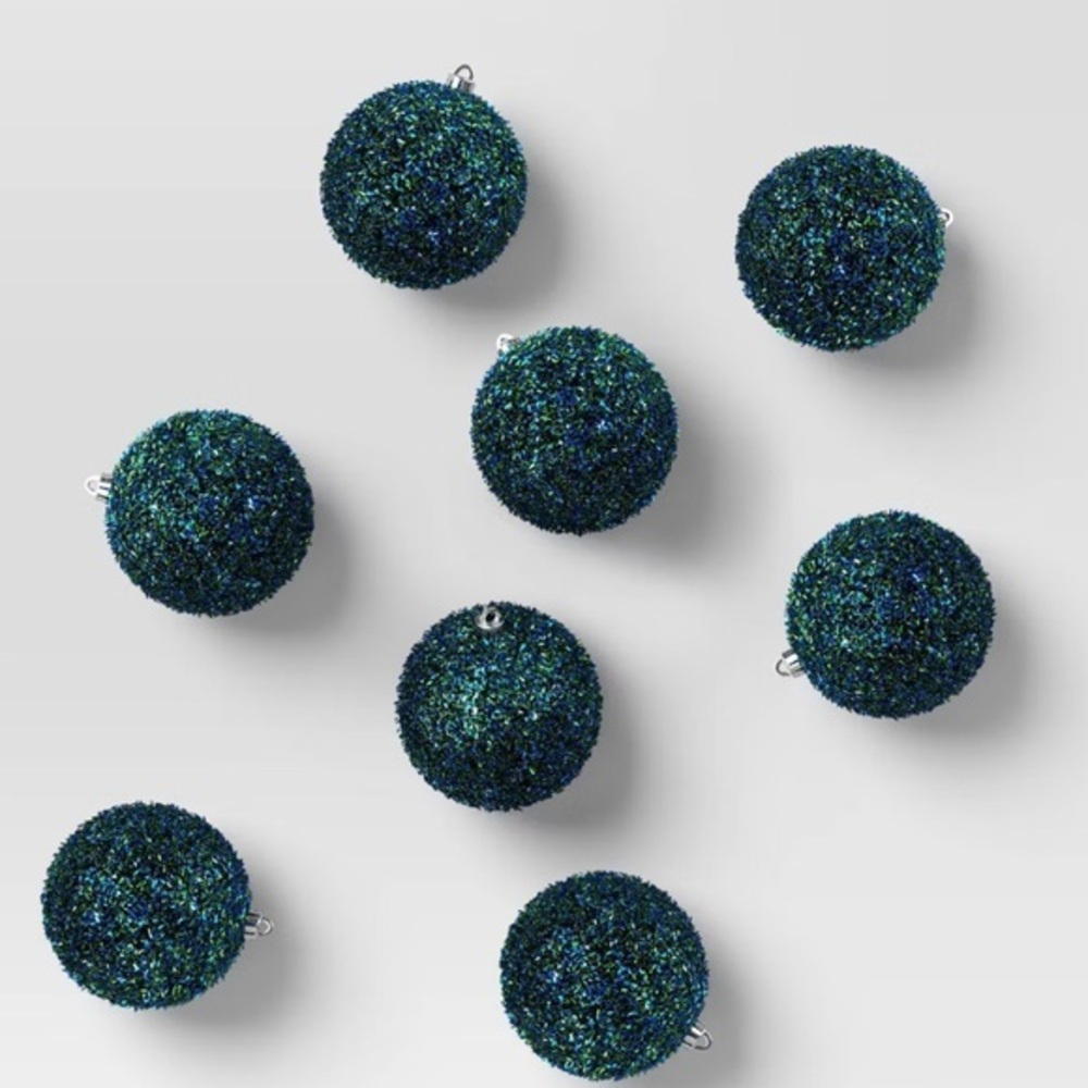New in Box Wondershop Glittery Blue and Green Tinsel Balls